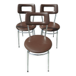 3 chaises en ska marron chocolat des annes 1960 - 1970, estampilles.