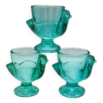 3 coquetiers franais vintage verre turquoise forme poule luminarc