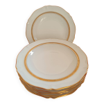 3 lots d' assiettes plates, porcelaine d' art. limoges. exclusivité r. leclair. blanches, cerclées or ... 3 lots d' assiettes plates, porcelaine d' art. limoges. exclusivité r. leclair. blanches, cerclées or ...