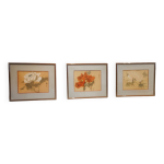 3 peintures florales chinoises sur soie