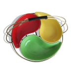 3 raviers cramique vintage assortis 1950 - 60 dans panier laiton poigne scoubidou