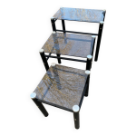 3 tables basses gigognes industrielles noires en verre yves boutboul 1970