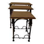 3 tables gigognes en fer forg et dessus bois massif