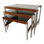 3 tables gigognes fristho de design hollandais avec plateau en verre fum et cadre en weng, annes 60 ...