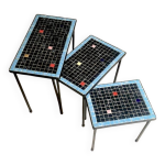 3 tables gigognes vintage en mosa�que et fer forg�