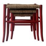 3 tabourets gigognes en bois rouge e taille, italie 1970