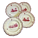 4 anciennes assiettes creuses  soupe gien modle paysage rose 1938 / 1960