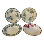 4 assiettes anciennes dpareilles en faence