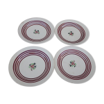 4 assiettes creuses en faence de gien liser rouge et fleur diam 22, 5 cm