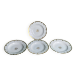 4 assiettes creuses en porcelaine de limoges blanche et dor�e monogramme pjc
