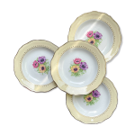 4 assiettes creuses en porcelaine vintage motif fleuri blanche jaune dor l'amandinoise  cooplia