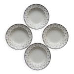 4 assiettes creuses vintage en porcelaine blanche - motif pois bleus