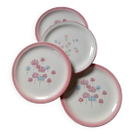 4 assiettes  dessert + 1 offerte , pastel rose, moulin des loups orchies, vintage