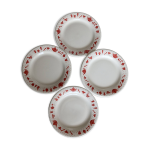 4 assiettes  dessert vintage en porcelaine  liser rouge motif petit djeuner