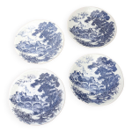 4 assiettes gien bleues dcor pont village chteau