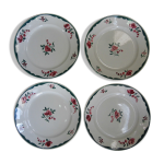 4 assiettes motif floral, en faence de badonviller f. b, annes 20
