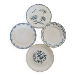 4 assiettes plates anciennes terre de fer faience bleue dpareilles