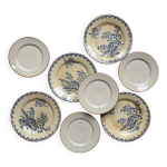 4 assiettes terre de fer gien chardon + 4 petites assiettes dpareilles grs tulowice