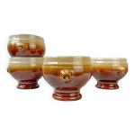 4 bols t�te de lion en c�ramique bicolore mouchet�e style �mile henry gr�s vintage made in france