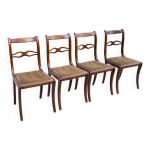 4 chaises en acajou et daim beige style louis philippe scandinave