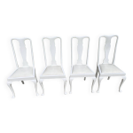 4 chaises anglaises chippendale laques blanches avec assises simili cuir