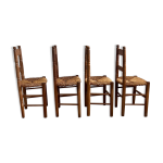 4 chaises art populaire en bois et paille