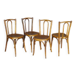 4 chaises bistrot baumann n°41 en bois courbé, assises lamées, 1935 4 chaises bistrot baumann n°41 en bois courbé, assises lamées, 1935
