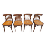 4 chaises bistrot en bois courb� avec motif sur l'assise