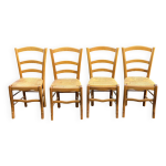 4 chaises de bistrot pailles en bois clair