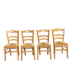 4 chaises bois massif chne blond et paille coquille