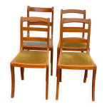 4 chaises en bois massif et daim velours vert et bleu louis philippe
