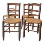 4 chaises bois et paille brutalistes