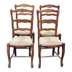 4 chaises louis xv en bois massif chne et paille sculptures coquille