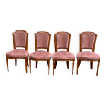 4 chaises � manger louis xvi bois massif et velours ros� xx�me