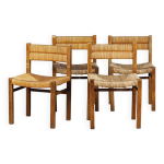 4 chaises en paille week - end par pierre gauthier delaye, 1950 4 chaises en paille week - end par pierre gauthier delaye, 1950