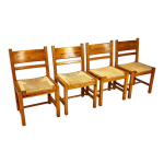 4 chaises en pin scandinave et cordon, ann�es 1960