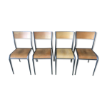 4 chaises scolaires vintage, pieds compas