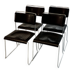 4 chaises spilimbergo italy en acier chrom� et plastique noir