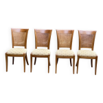 4 chaises style directoire du 20�me en bois massif cann�es et tissu beige