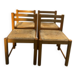4 chaises vintage en bois massif et paille tress�e