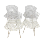 4 chaises vintages harry bertoia wire en maille de der laqu blanc knoll