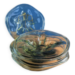 4 coupelles assiettes en verre ondulées design vertes fumées signées numérotées 4 coupelles assiettes en verre ondulées design vertes fumées signées numérotées