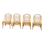 4 fauteuils gondoles en bambou rotin et osier des ann�es 70