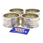 4 ronds de serviette en argent plaqu� � queen anne �