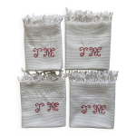 4 serviettes torchons anciens - nid d'abeilles - monogramms j m
