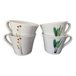 4 tasses porcelaine fine blanche dcor fines fleurs