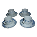 4 tasses et sous - tasses cramique blanche et bleue