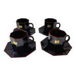 4 tasses vintage arcoroc série octime en verre trempé noir et liseré rouge 4 tasses vintage arcoroc série octime en verre trempé noir et liseré rouge
