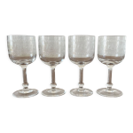 4 verres  pied  digestif anciens en cristal frise grav xixe