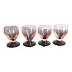 4 verres sur pied art déco à liqueur en verre fumé saumon pied noir 4 verres sur pied art déco à liqueur en verre fumé saumon pied noir